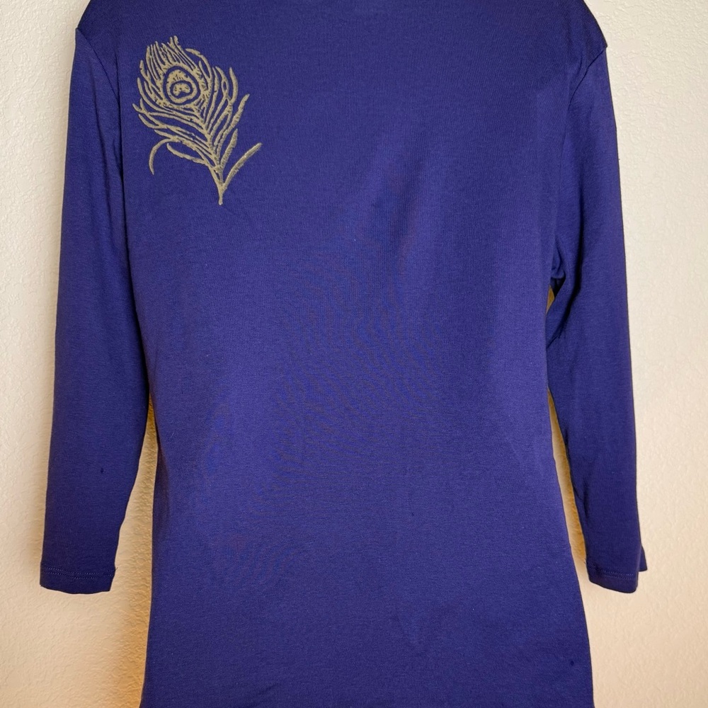 Women's Purple Peacock Graphic Long Sleeve Top - Picture 2 of 16